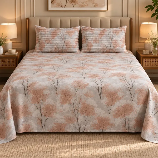 Cotton_|_King_Size_Bedsheet_|_2_Quilted_Pillow_Covers_|_Beige_With_Brown-_Vectra