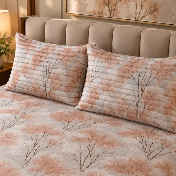 Cotton_|_King_Size_Bedsheet_|_2_Quilted_Pillow_Covers_|_Beige_With_Brown-_Vectra