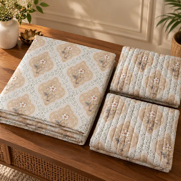 Cotton_|_King_Size_Bedsheet_|_2_Quilted_Pillow_Covers_|_Beige_With_Brown_|-_Vectra