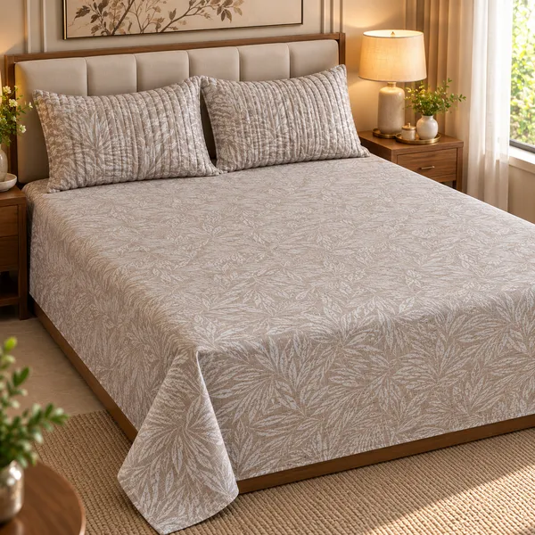 Cotton_|_King_Size_Bedsheet_|_2_Quilted_Pillow_Covers_|_Beige-_Vectra