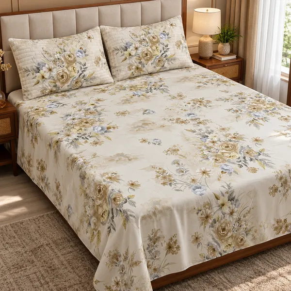 Cotton_|_King_Size_Bedsheet_|_2_Quilted_Pillow_Covers_|_Flowers-_Vectra