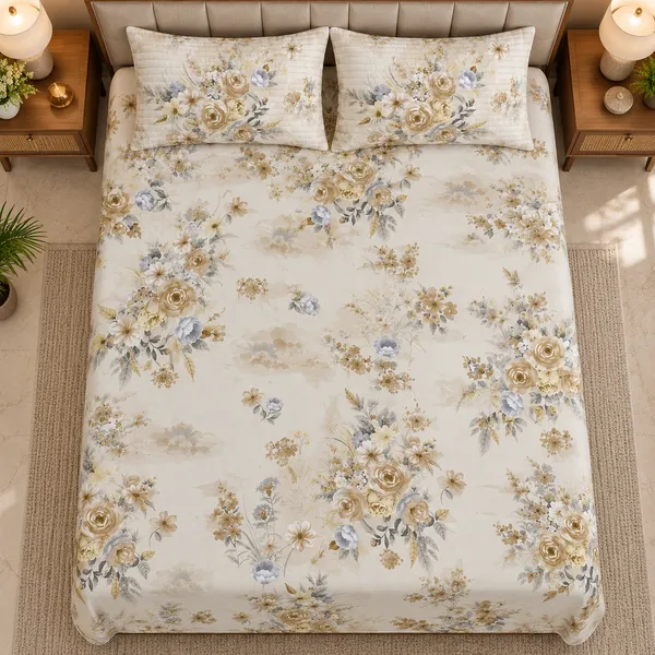 Cotton_|_King_Size_Bedsheet_|_2_Quilted_Pillow_Covers_|_Flowers-_Vectra