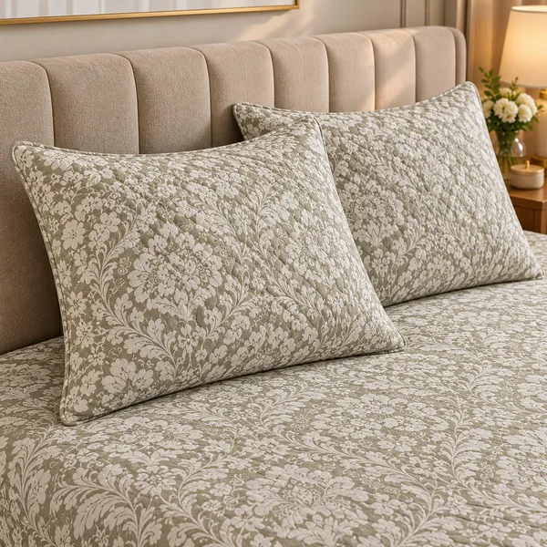 Cotton_|_King_Size_Bedsheet_|_2_Quilted_Pillow_Covers_|_Green-_Vectra