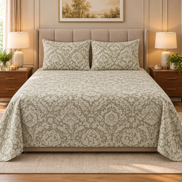 Cotton_|_King_Size_Bedsheet_|_2_Quilted_Pillow_Covers_|_Green-_Vectra
