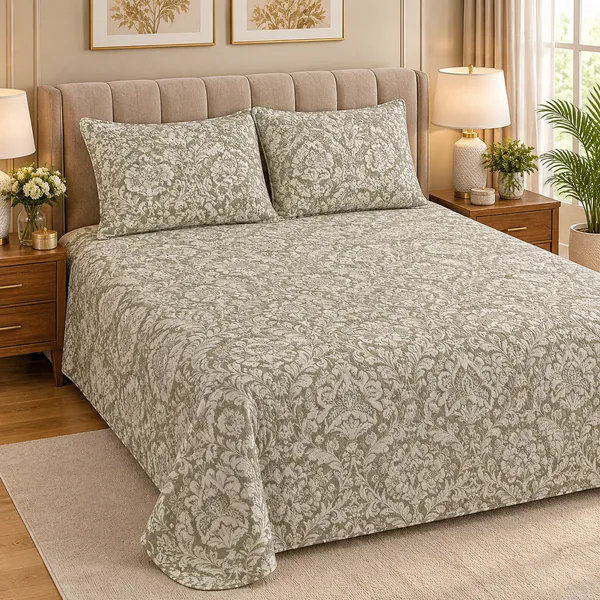 Cotton_|_King_Size_Bedsheet_|_2_Quilted_Pillow_Covers_|_Green-_Vectra