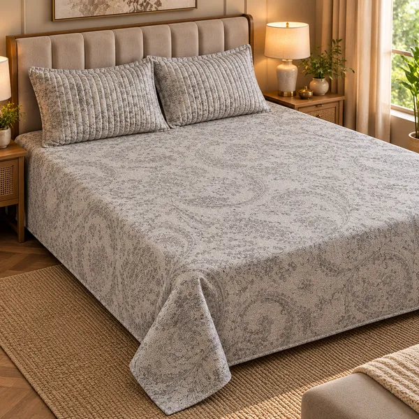 Cotton_|_King_Size_Bedsheet_|_2_Quilted_Pillow_Covers_|_Light_Brown-_Vectra