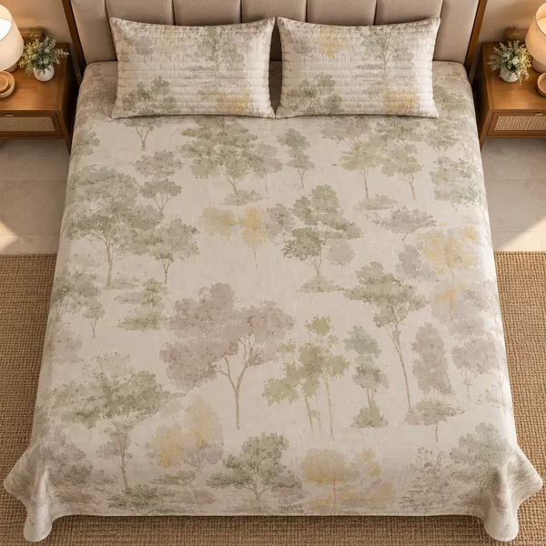 Cotton_|_King_Size_Bedsheet_|_2_Quilted_Pillow_Covers_|_Off_White_With_Multi_|-_Vectra