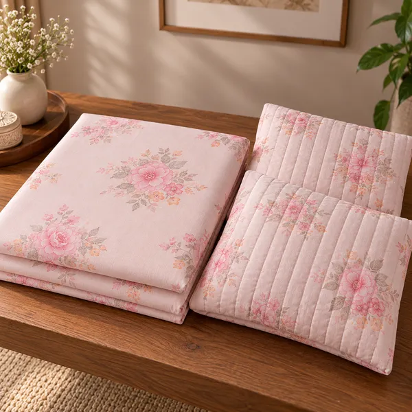 Cotton_|_King_Size_Bedsheet_|_2_Quilted_Pillow_Covers_|_Pink_|-_Vectra