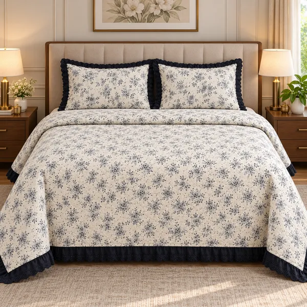 Cotton_|_King_Size_|_Quilted_Bedcover_|_Off_White_With_Black_|_With_2_Quilted_Pillow_Covers|_-Casa_Bloom