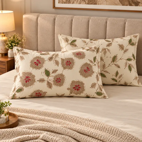 Cotton_|__King_Size_|_Flat_Bedsheet_|_Beige_Print_Design_|_With_2_Pillow_Covers|_-_Pistelle
