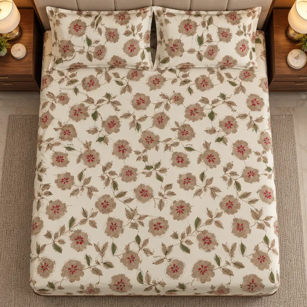Cotton_|__King_Size_|_Flat_Bedsheet_|_Beige_Print_Design_|_With_2_Pillow_Covers|_-_Pistelle