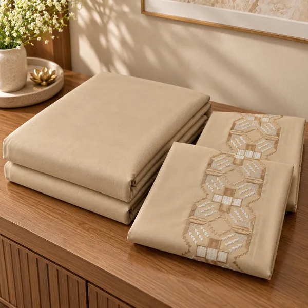 Cotton_|__King_Size_|_Flat_Bedsheet_|_Beige_Solid_|_With_2_Embroidery_Pillow_Covers|_-_Sui_Dhaga