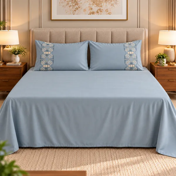Cotton_|__King_Size_|_Flat_Bedsheet_|_Blue_Solid_|_With_2_Embroidery_Pillow_Covers|_-_Sui_Dhaga