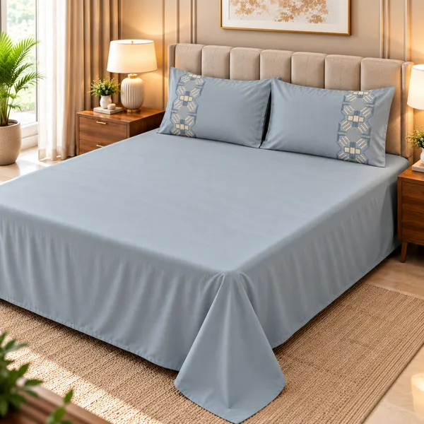 Cotton_|__King_Size_|_Flat_Bedsheet_|_Blue_Solid_|_With_2_Embroidery_Pillow_Covers|_-_Sui_Dhaga