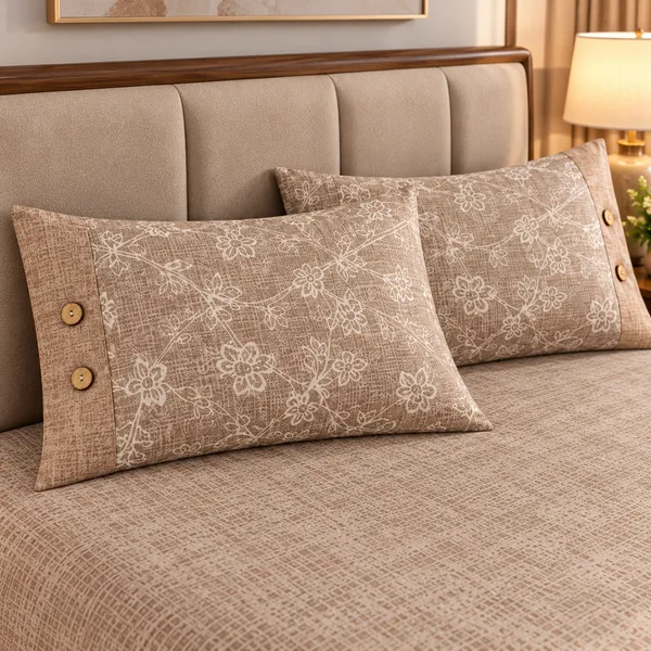 Cotton_|__King_Size_|_Flat_Bedsheet_|_Brown_Color_Print_|_With_2_Contrast_Button_Pillow_Covers|_-_Bellanza_a