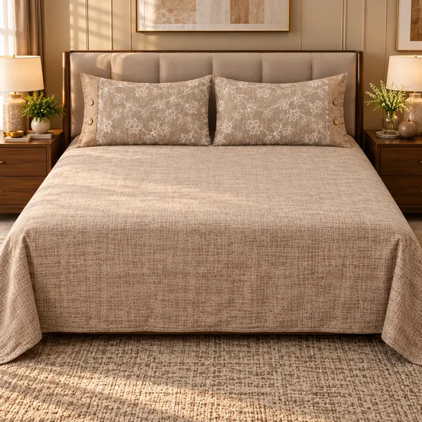Cotton_|__King_Size_|_Flat_Bedsheet_|_Brown_Color_Print_|_With_2_Contrast_Button_Pillow_Covers|_-_Bellanza_a