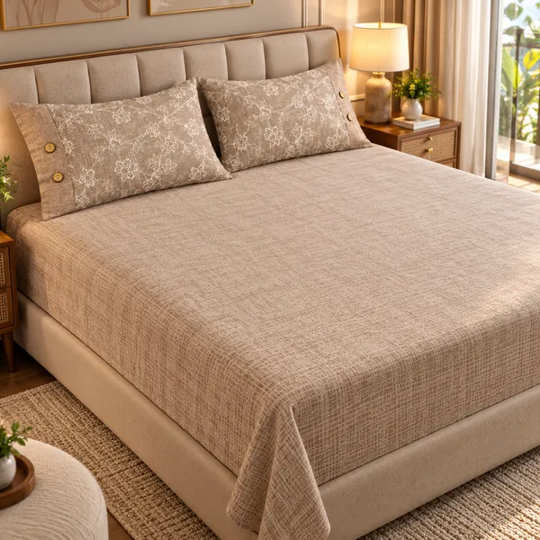 Cotton_|__King_Size_|_Flat_Bedsheet_|_Brown_Color_Print_|_With_2_Contrast_Button_Pillow_Covers|_-_Bellanza_a