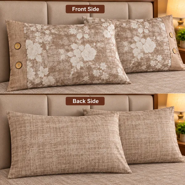 Cotton_|__King_Size_|_Flat_Bedsheet_|_Brown_Color_|_With_2_Contrast_Button_Pillow_Covers|_-_Bellanza
