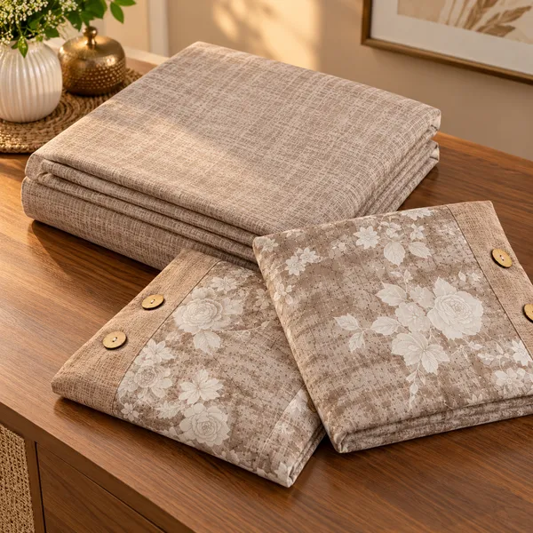 Cotton_|__King_Size_|_Flat_Bedsheet_|_Brown_Color_|_With_2_Contrast_Button_Pillow_Covers|_-_Bellanza
