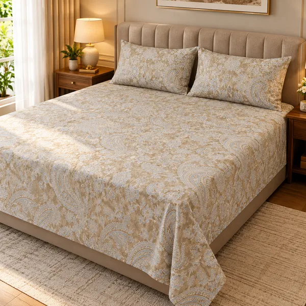 Cotton_|__King_Size_|_Flat_Bedsheet_|_Brown_Print_Design_|_With_2_Pillow_Covers|_-_Pistelle