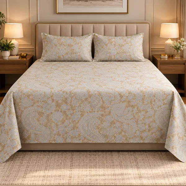 Cotton_|__King_Size_|_Flat_Bedsheet_|_Brown_Print_Design_|_With_2_Pillow_Covers|_-_Pistelle