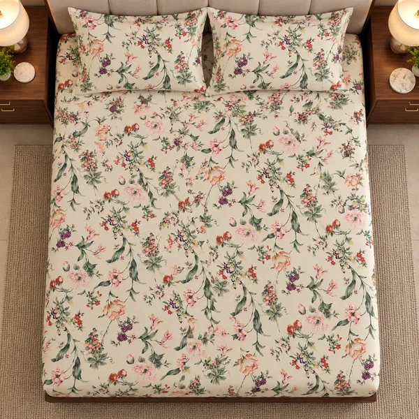 Cotton_|__King_Size_|_Flat_Bedsheet_|_Cream_With_Multi_|_With_2_Pillow_Covers|_-_Pistelle
