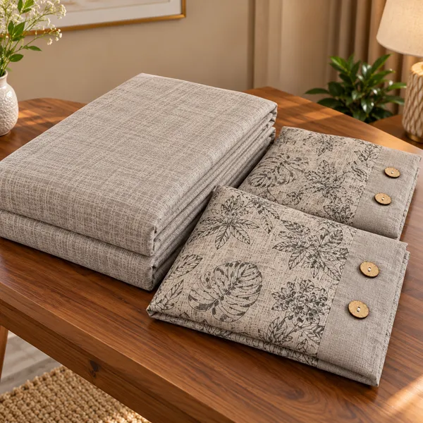 Cotton_|__King_Size_|_Flat_Bedsheet_|_Grey_Color_|_With_2_Contrast_Button_Pillow_Covers|_-_Sui_Dhaga