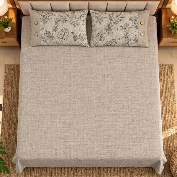 Cotton_|__King_Size_|_Flat_Bedsheet_|_Grey_Color_|_With_2_Contrast_Button_Pillow_Covers|_-_Sui_Dhaga