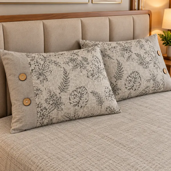 Cotton_|__King_Size_|_Flat_Bedsheet_|_Grey_Color_|_With_2_Contrast_Button_Pillow_Covers|_-_Sui_Dhaga