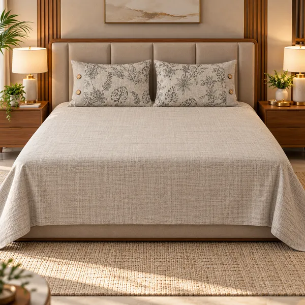 Cotton_|__King_Size_|_Flat_Bedsheet_|_Grey_Color_|_With_2_Contrast_Button_Pillow_Covers|_-_Sui_Dhaga