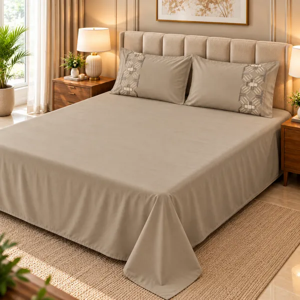 Cotton_|__King_Size_|_Flat_Bedsheet_|_Grey_Solid_|_With_2_Embroidery_Pillow_Covers|_-_Sui_Dhaga
