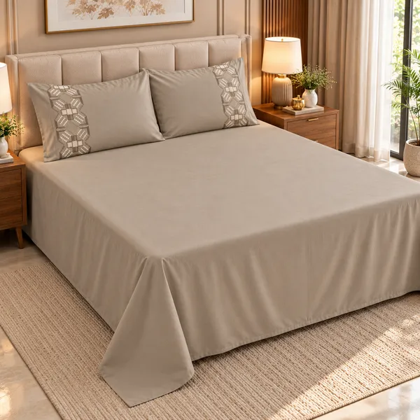 Cotton_|__King_Size_|_Flat_Bedsheet_|_Grey_Solid_|_With_2_Embroidery_Pillow_Covers|_-_Sui_Dhaga