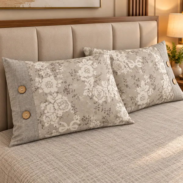 Cotton_|__King_Size_|_Flat_Bedsheet_|_Grey__|_With_2_Contrast_Button_Pillow_Covers|_-_Bellanza