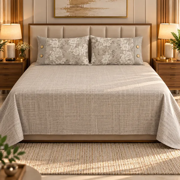 Cotton_|__King_Size_|_Flat_Bedsheet_|_Grey__|_With_2_Contrast_Button_Pillow_Covers|_-_Bellanza