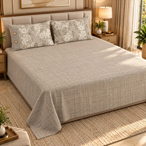 Cotton_|__King_Size_|_Flat_Bedsheet_|_Grey__|_With_2_Contrast_Button_Pillow_Covers|_-_Bellanza