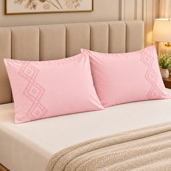 Cotton_|__King_Size_|_Flat_Bedsheet_|_Pink_Solid_Print_|_With_2_Embroidery_Pillow_Covers|_-_Sui_Dhaga