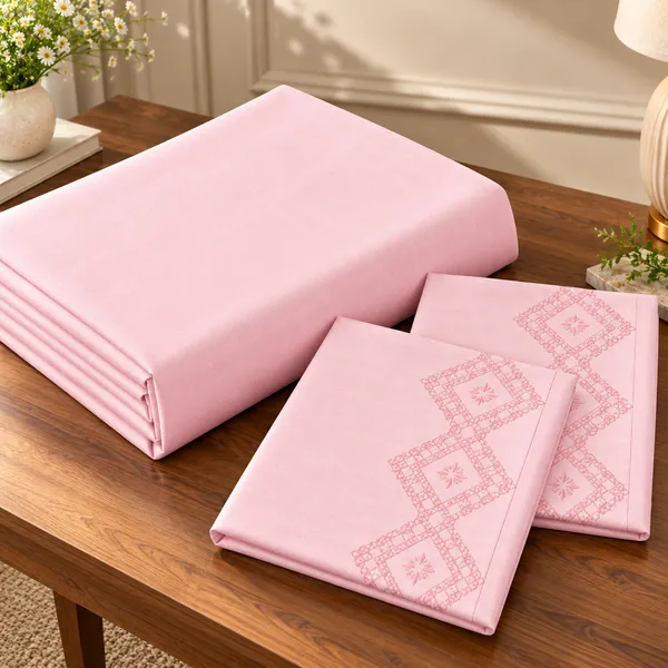 Cotton_|__King_Size_|_Flat_Bedsheet_|_Pink_Solid_Print_|_With_2_Embroidery_Pillow_Covers|_-_Sui_Dhaga
