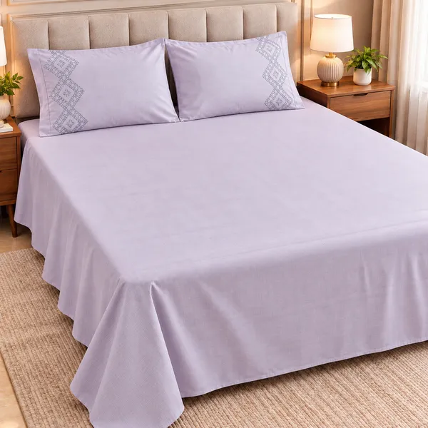 Cotton_|__King_Size_|_Flat_Bedsheet_|_Purple_Solid_|_With_2_Embroidery_Pillow_Covers|_-_Sui_Dhaga