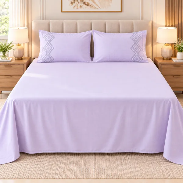 Cotton_|__King_Size_|_Flat_Bedsheet_|_Purple_Solid_|_With_2_Embroidery_Pillow_Covers|_-_Sui_Dhaga