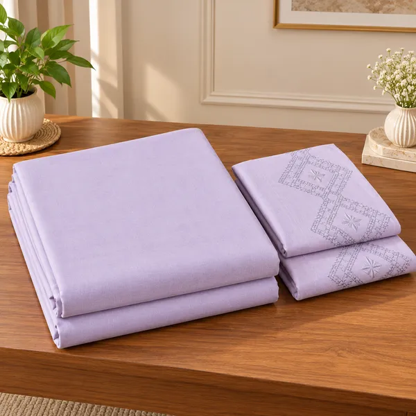 Cotton_|__King_Size_|_Flat_Bedsheet_|_Purple_Solid_|_With_2_Embroidery_Pillow_Covers|_-_Sui_Dhaga