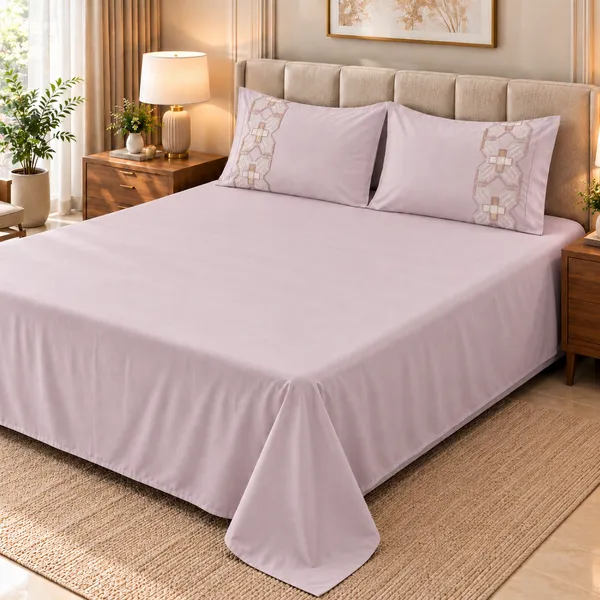Cotton_|__King_Size_|_Flat_Bedsheet_|_Purple_|_With_2_Embroidery_Pillow_Covers|_-_Sui_Dhaga