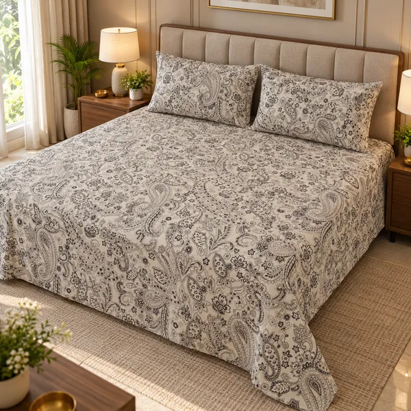 Cotton_|__King_Size_|_Flat_Bedsheet_|_White_With_Blue_Print_Design_|_With_2_Pillow_Covers|_-_Pistelle