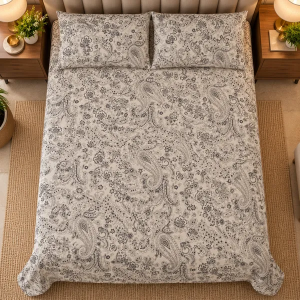 Cotton_|__King_Size_|_Flat_Bedsheet_|_White_With_Blue_Print_Design_|_With_2_Pillow_Covers|_-_Pistelle