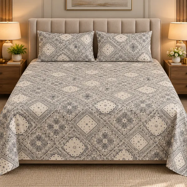 Cotton_|__King_Size_|_Flat_Bedsheet_|_White_With_Grey_Print_Design_|_With_2_Pillow_Covers|_-_Pistelle