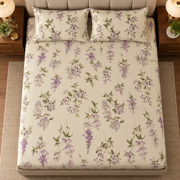 Cotton_|__King_Size_|_Flat_Bedsheet_|_White_With_Purple_Print_Design_|_With_2_Pillow_Covers|_-_Pistelle