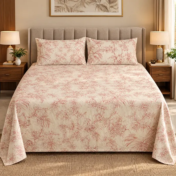 Cotton_|__King_Size_|_Flat_Bedsheet_|_White_With_Rose_Color_|_With_2_Pillow_Covers|_-_Pistelle