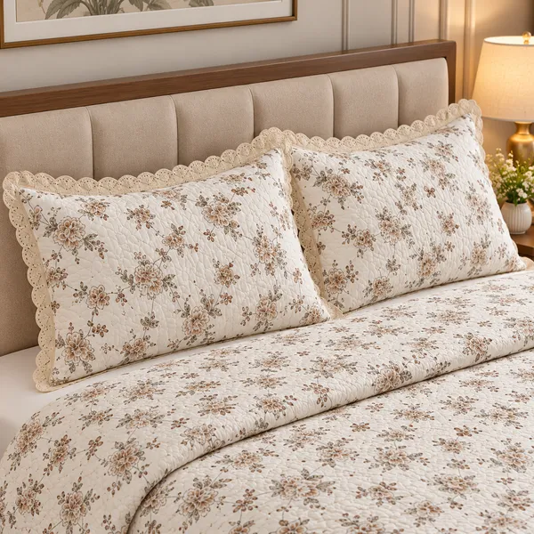 Cotton_|__King_Size_|_Quilted_Bedcover_|_Off_White_With_Beige_|_With_2_Quilted_Pillow_Covers|_-_Casa_Bloom_