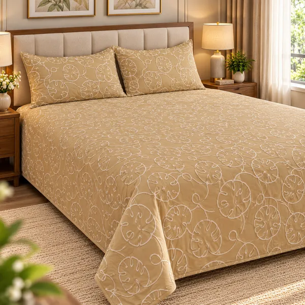 Cotton_|__King_Size_|_Quilted_Embroidery_Bedcover_Cum_Quilt_|_Beige_|_With_2_Quilted_Pillow_Covers|_-_Stitchzilla_