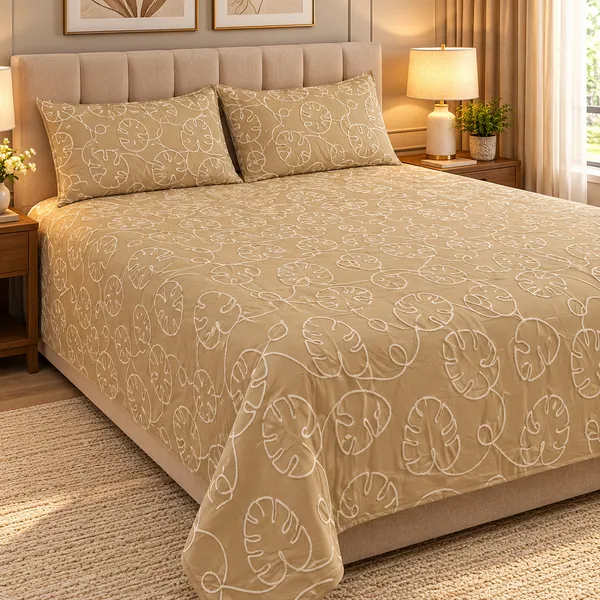 Cotton_|__King_Size_|_Quilted_Embroidery_Bedcover_Cum_Quilt_|_Beige_|_With_2_Quilted_Pillow_Covers|_-_Stitchzilla_