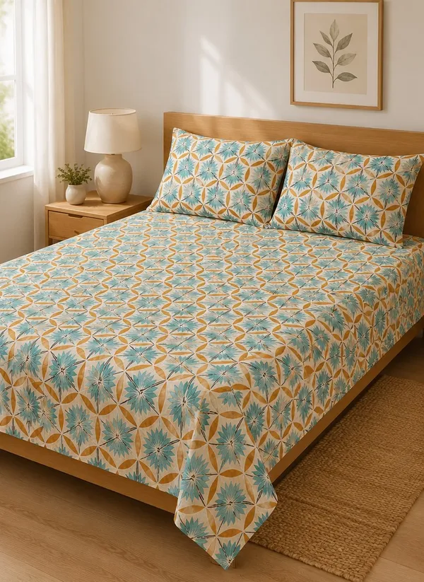 Sukoon-_Green_Pattern_Super_King_Size_Bedsheet